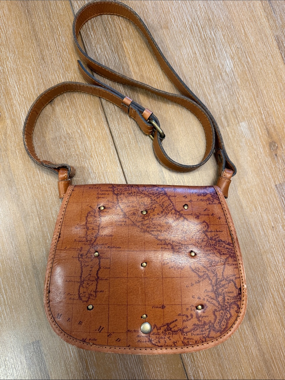 Patricia Nash Leather Crossbody Bag with World Map Print